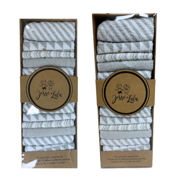 Wholesale Baby Washcloths - 16 Pack - Grey ($1.00 Each)