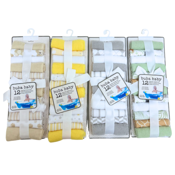Wholesale Baby Washcloths - 12 Pack  Assorted Colors ($0.75 Each)