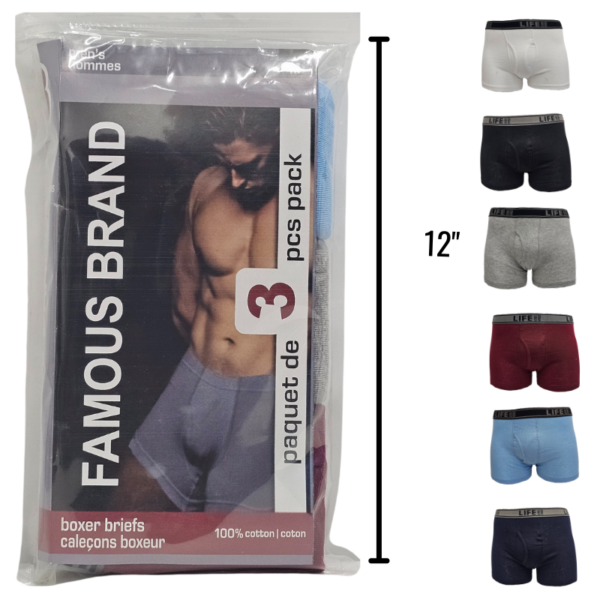 Wholesale Men’s Boxer Briefs, Asst Colours, 3-Pack (Size: S-3XL) ($3.00 each)