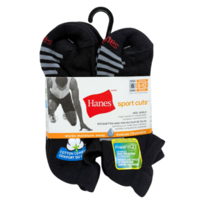 Mens 6 pack Hanes Ankle socks with white background