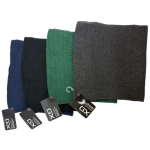 Mens neckwarmers in assorted colours on white background