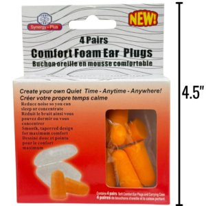 Ear plugs with case on white background