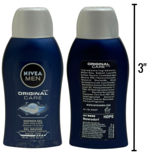 Travel Nivea body wash on white background