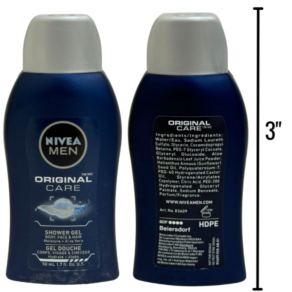 Travel Nivea body wash on white background