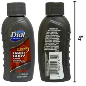 Dial body wash on white background travel size