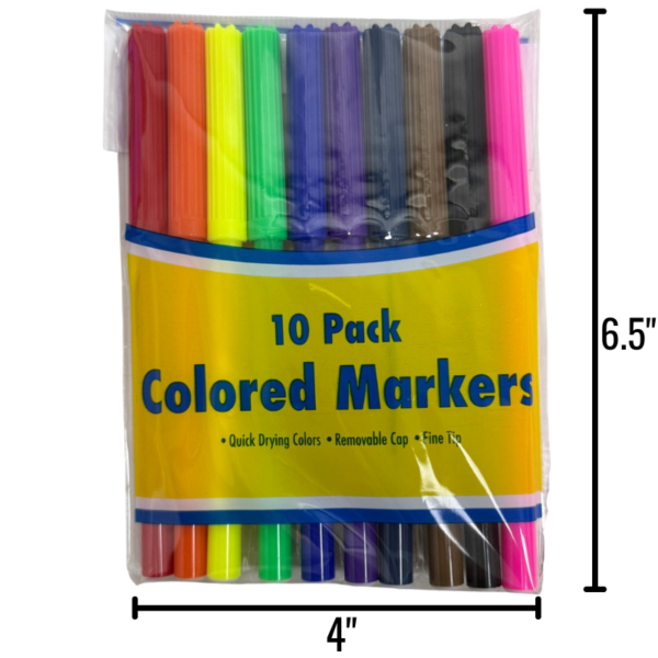 COLORED MARKERS – 10 PACK FINE TIP