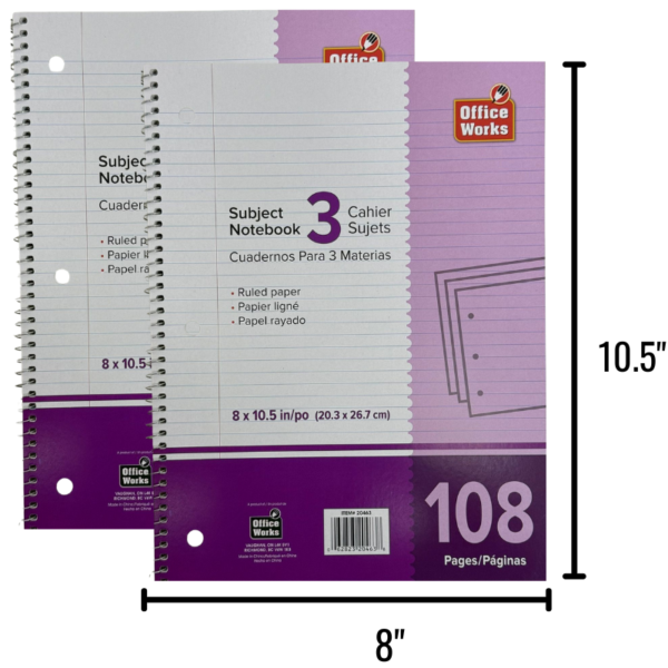 Coil Notebook - 8 x 10.5 - 3 Subject - 108 Pages