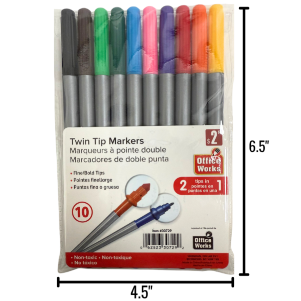 TWIN TIP COLOURED MARKERS - 10 PACK