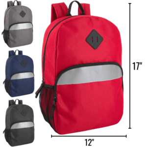 BACK PACK 17" WITH REFLECTIVE STRIPE ASST COL