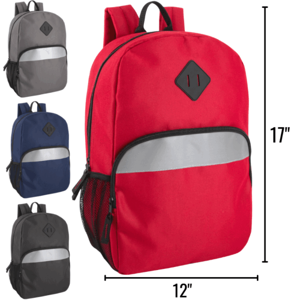 BACK PACK 17" WITH REFLECTIVE STRIPE ASST COL