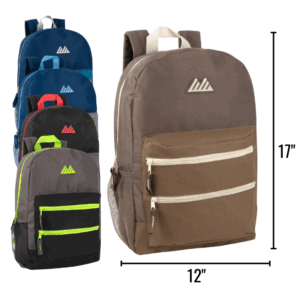 BACKPACK - 17" DOUBLE FRONT ZIPPER ASST COL