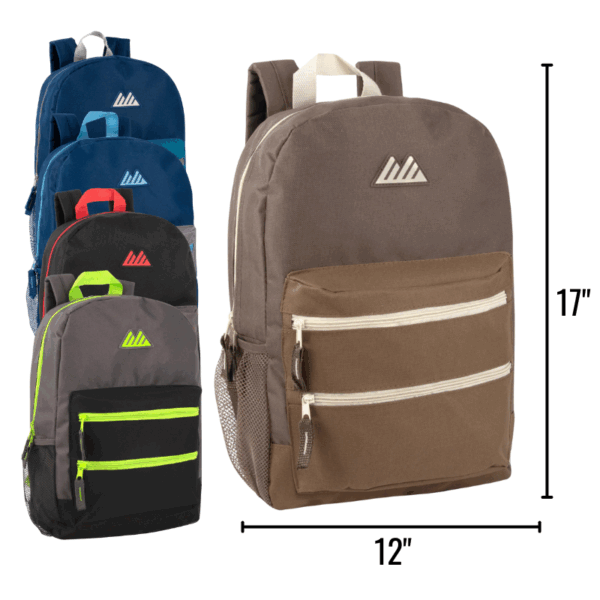 BACKPACK - 17" DOUBLE FRONT ZIPPER ASST COL