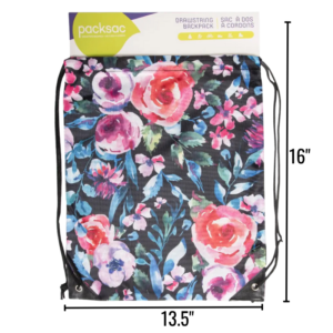 Floral printed cinch bag on white background