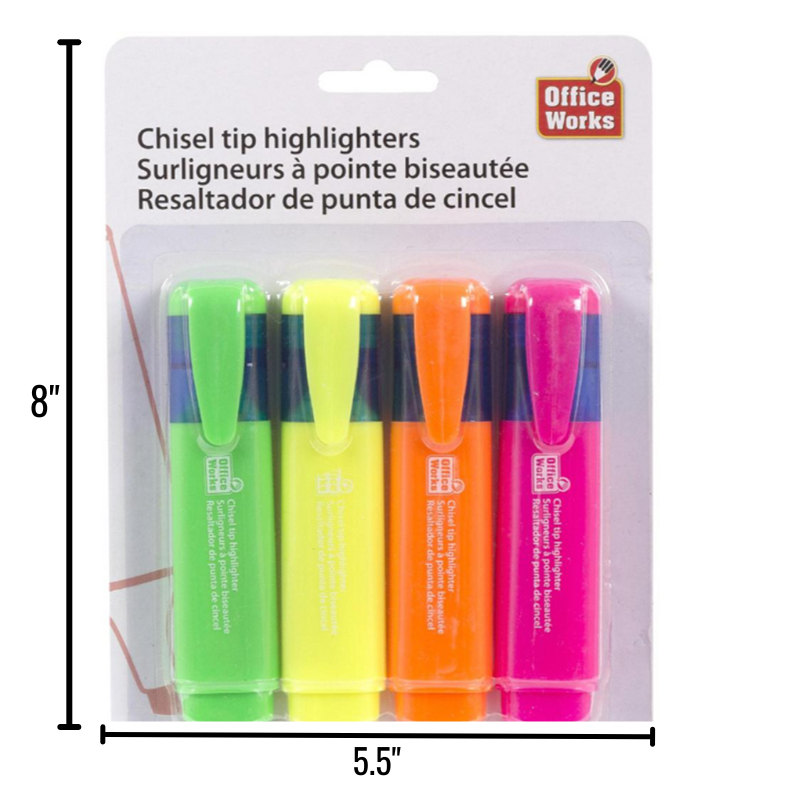 HIGHLIGHTERS - 4PK ASST COLOURS