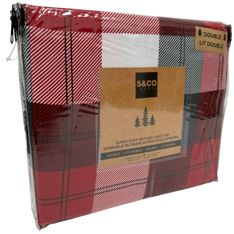 Wholesale Double Bed Sheet Set, 4-Pieces – Plaid - Image 2
