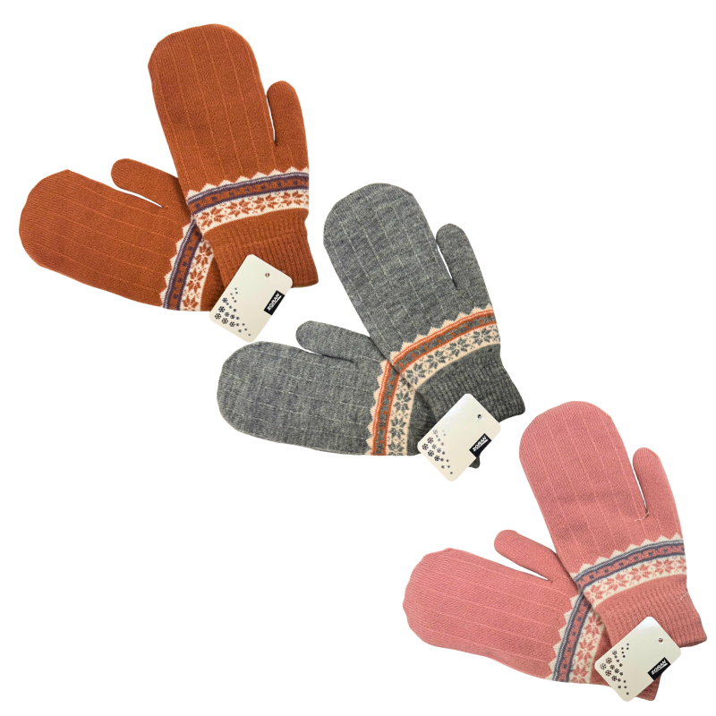 Wholesale Ladies’ Knit Mitten with Nordic Design - Asst. Colours - Image 3