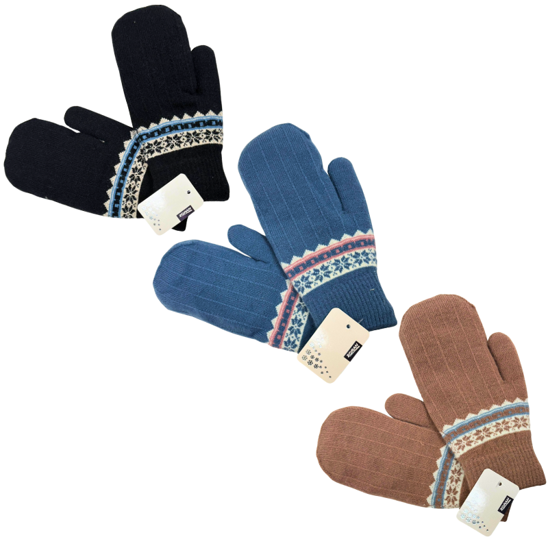 Wholesale Ladies’ Knit Mitten with Nordic Design - Asst. Colours - Image 2