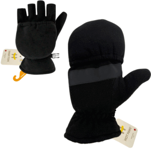 Wholesale Adult Brand Name Fleece Flip Gloves, Black – (Size S-XL)