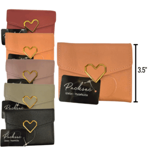 Wholesale Ladies' Wallet With Heart Clasp  - Asst Colours (4.5" X 3.5")