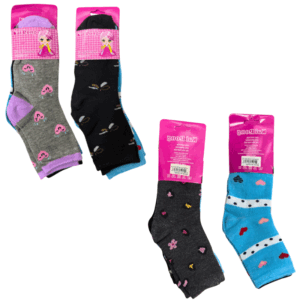 Wholesale Girls 3 Pack Crew Socks Assorted Styles - Size 8-10