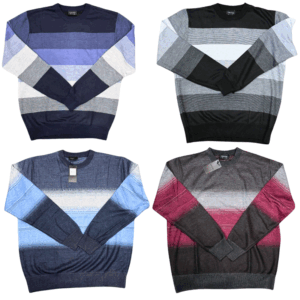 Wholesale Men’s Striped Crew Neck Sweater – Sizes M–3XL – Assorted Colours