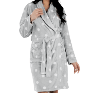 Ladies’ Flannel Bathrobe – Polka Dot Grey – Size XL/XXL