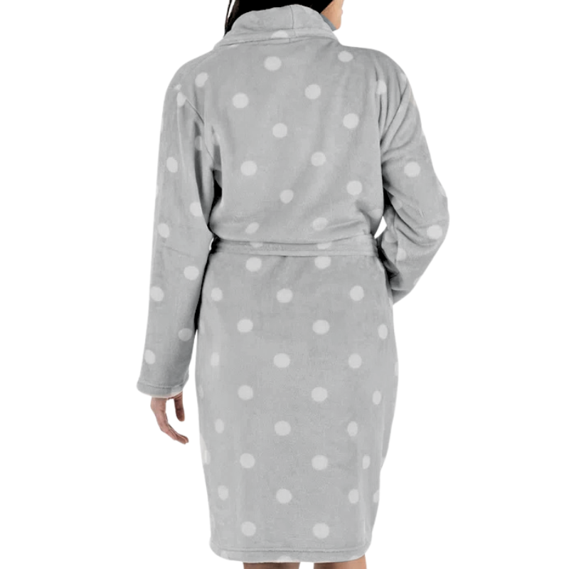 Wholesale Ladies’ Plush Bathrobe – Polka Dot Grey – Size XL/XXL - Image 2