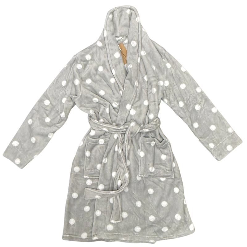 Wholesale Ladies’ Plush Bathrobe – Polka Dot Grey – Size XL/XXL - Image 3
