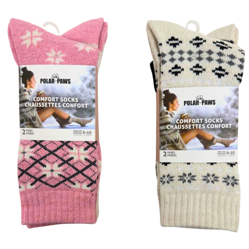 Wholesale Ladies 2 Pack Thermal Socks - Assorted Styles Size: 6-10 ($3.00 Each)