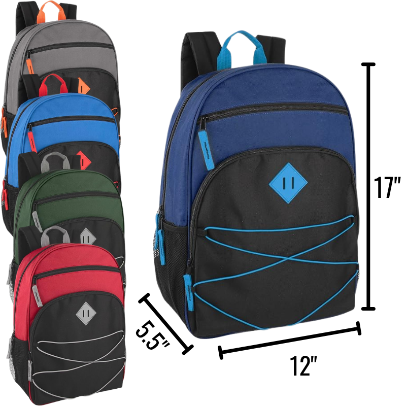 Wholesale 17" Multi-Pocket With Bungee – 5 Assorted Colours
