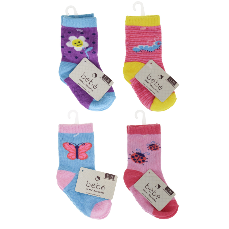 Wholesale Infant Girls Non Skid Crew Socks Size: 24-36 Months