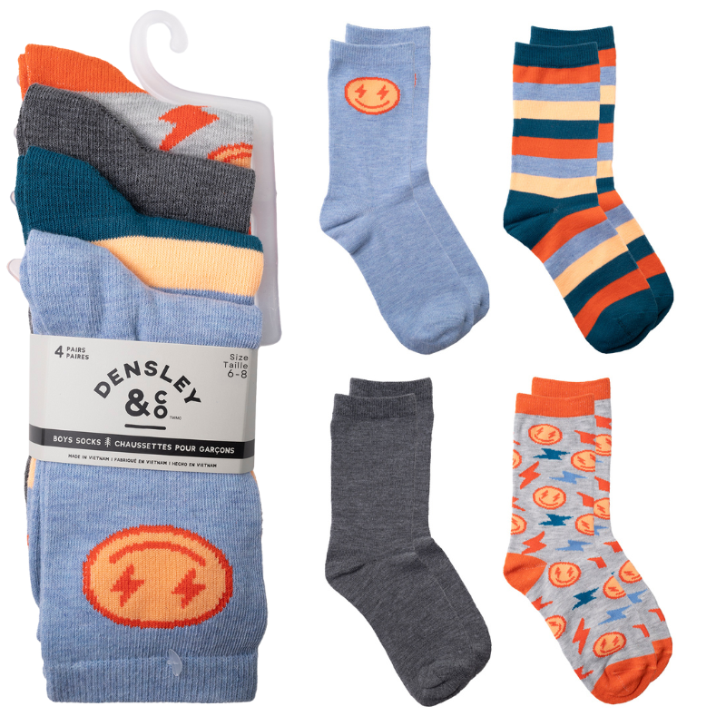 Wholesale Boys' Crew Socks, 4-Pack - Size: 6-8 ($1.50 Each)