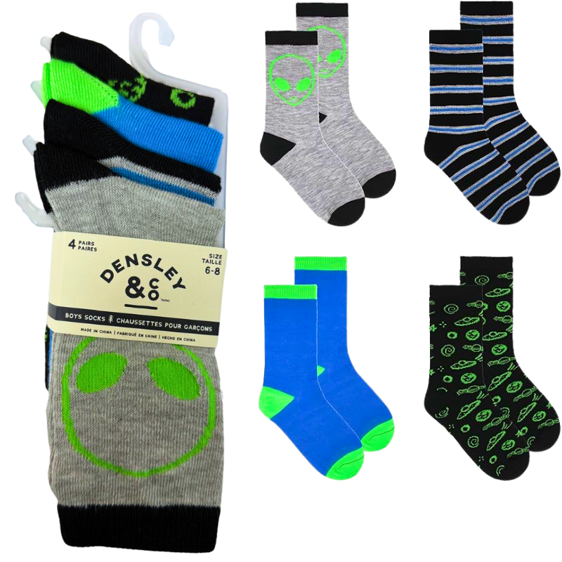Wholesale Boys' Crew Socks, 4-Pack - Size: 6-8 ($1.50 Each)