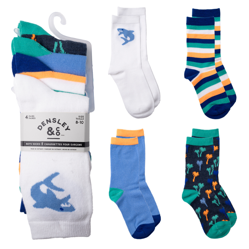 Wholesale Boys' Crew Socks, 4-Pack - Size: 8-10 ($1.50 Each)