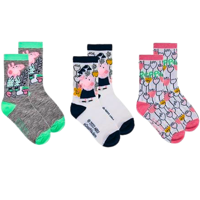 Wholesale Girls’ Peppa Pig Crew Socks – 3 Pack – Size 5–7 ($1.50 Each) - Image 2