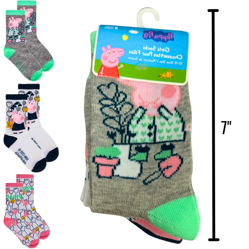 Wholesale Girls’ Peppa Pig Crew Socks – 3 Pack – Size 5–7 ($1.50 Each)