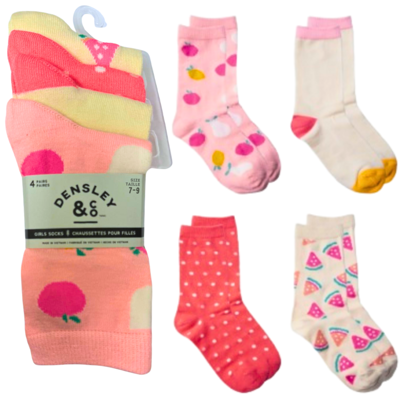 Wholesale Girls Crew Socks, 4-Pack - Size: 5-7 ($1.50 Each)