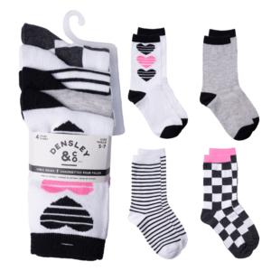 Girls’ Fashion Crew Socks – 4 Pack – Size 5–7 – Assorted Colours