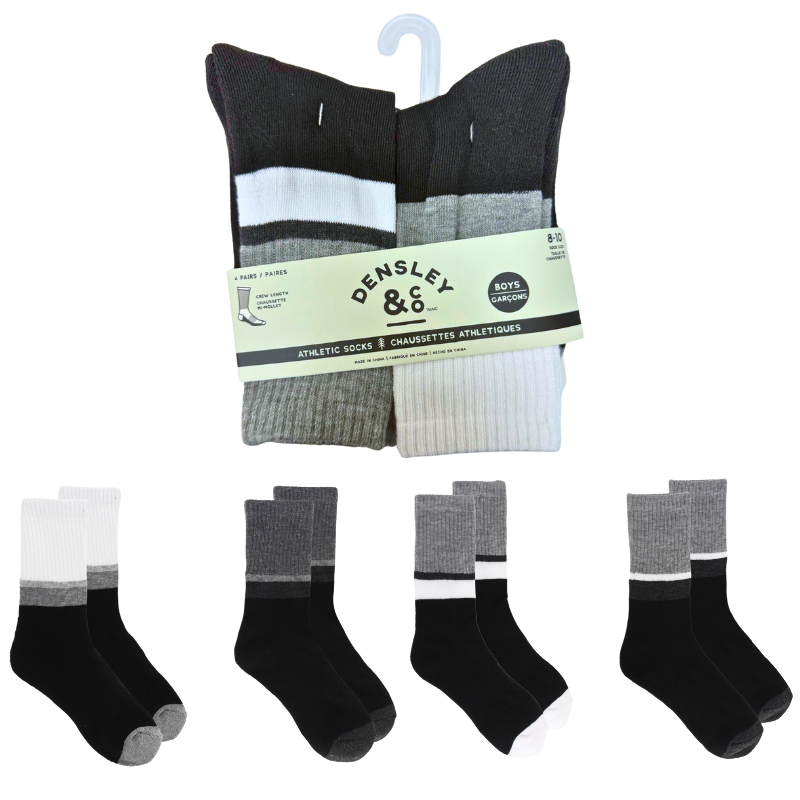 Wholesale Boys' Crew Socks, 4-Pack - Sock Size: 8-10 ($1.50 Each)