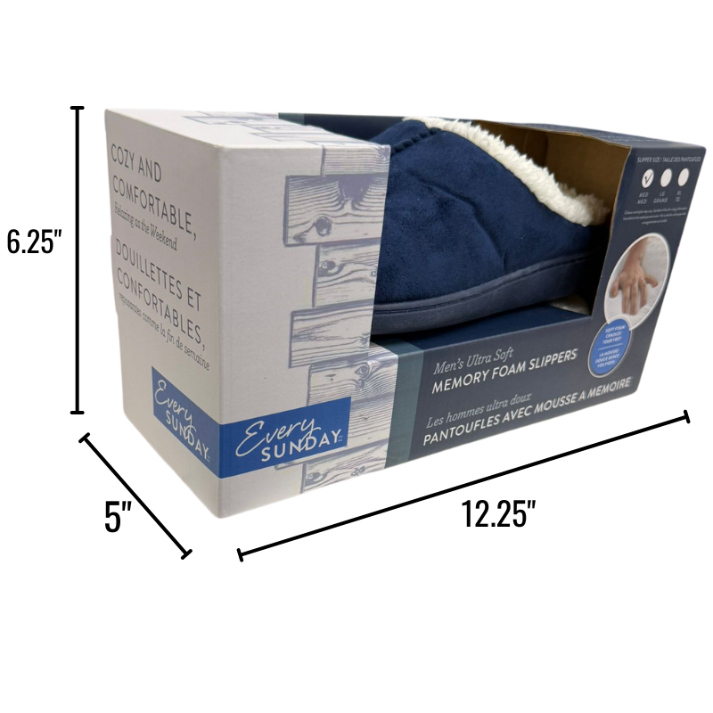 Wholesale Men’s Ultra Soft Memory Foam Slippers – Navy – Sizes M–XL