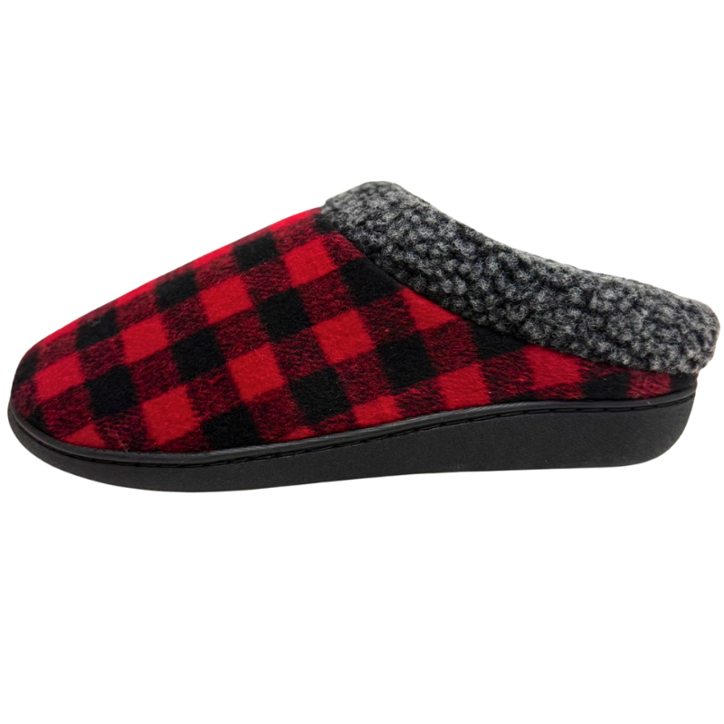 Wholesale Men’s Ultra Soft Memory Foam Slippers – Red Plaid – Sizes M–XL - Image 2