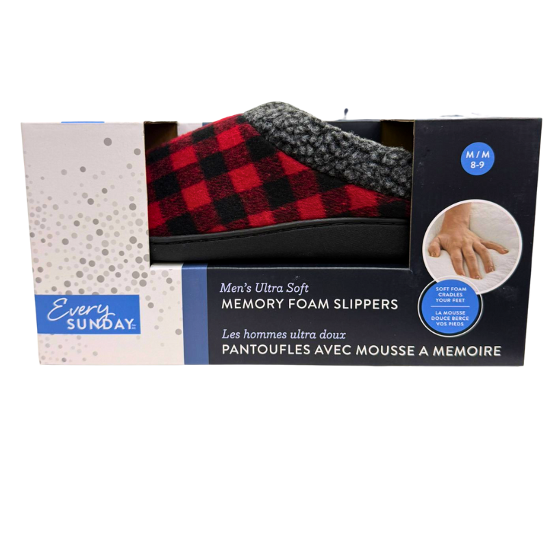 Wholesale Men’s Ultra Soft Memory Foam Slippers – Red Plaid – Sizes M–XL - Image 4
