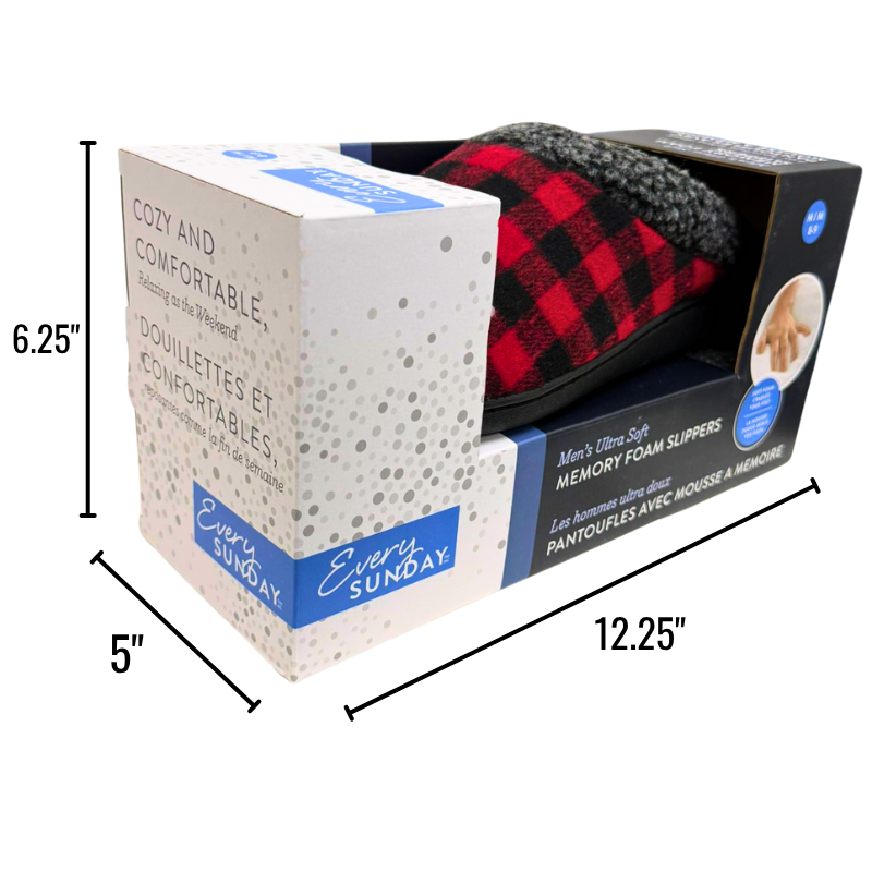 Wholesale Men’s Ultra Soft Memory Foam Slippers – Red Plaid – Sizes M–XL