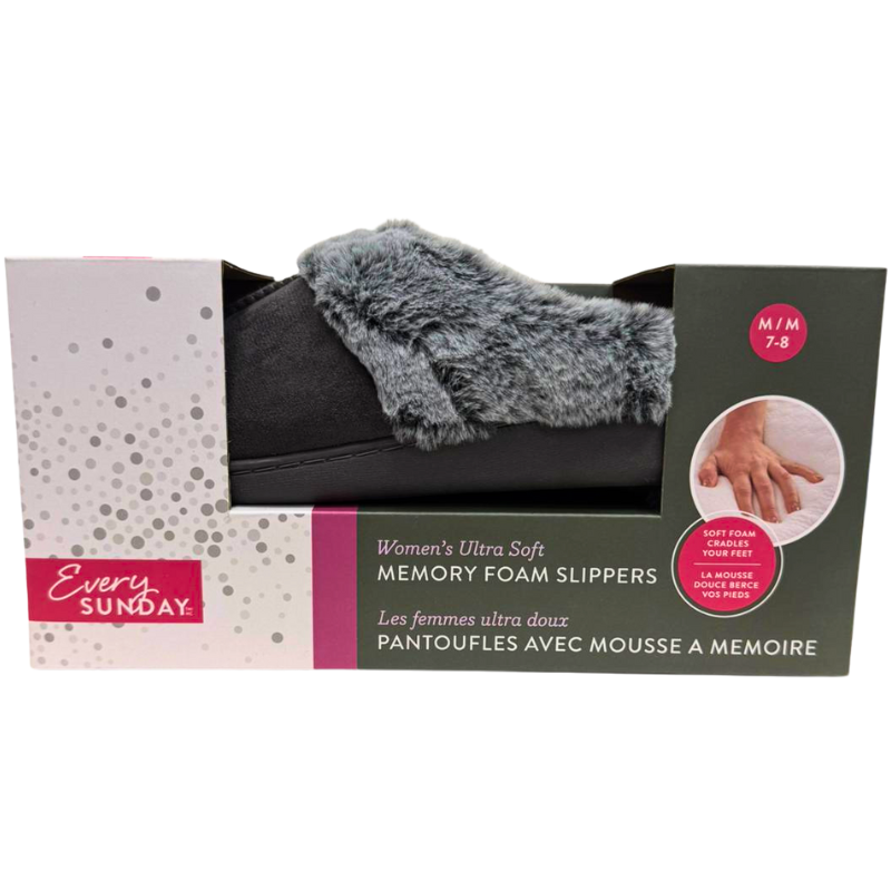 Wholesale Ladies’ Ultra Soft Memory Foam Slippers – Grey – Sizes S–XL - Image 2