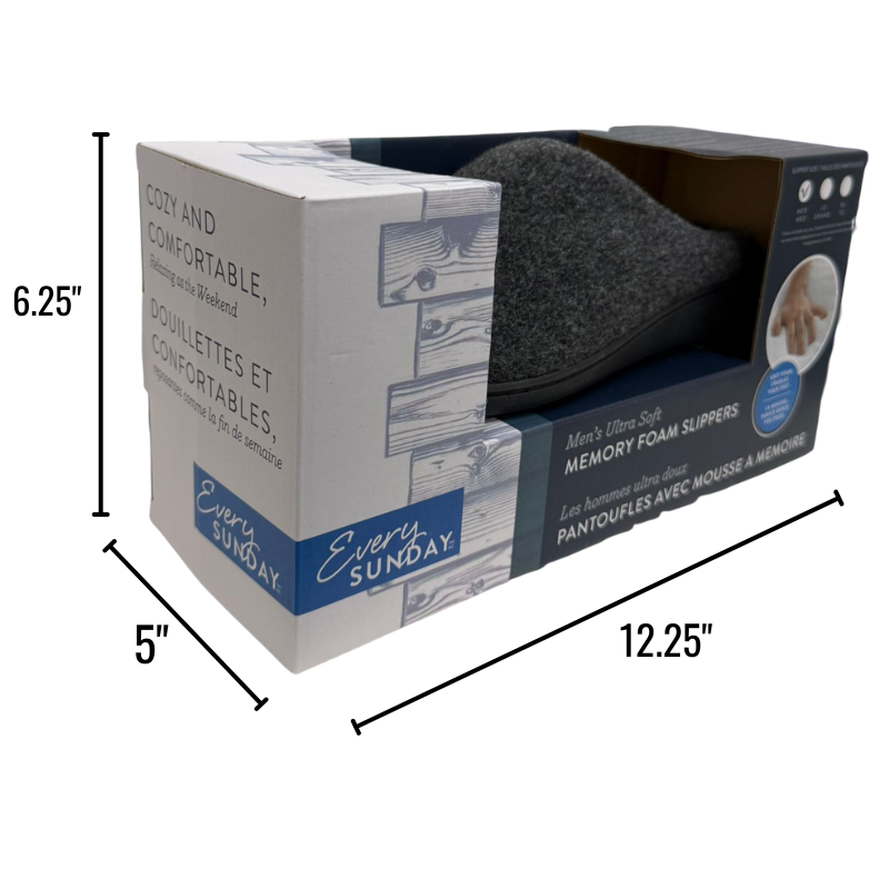 Wholesale Men’s Ultra Soft Memory Foam Slippers – Grey – Sizes M–XL