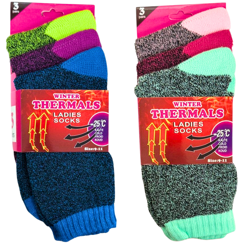 Ladies’ Thermal Socks – 3 Pack – Assorted Colours (Size 9–11)