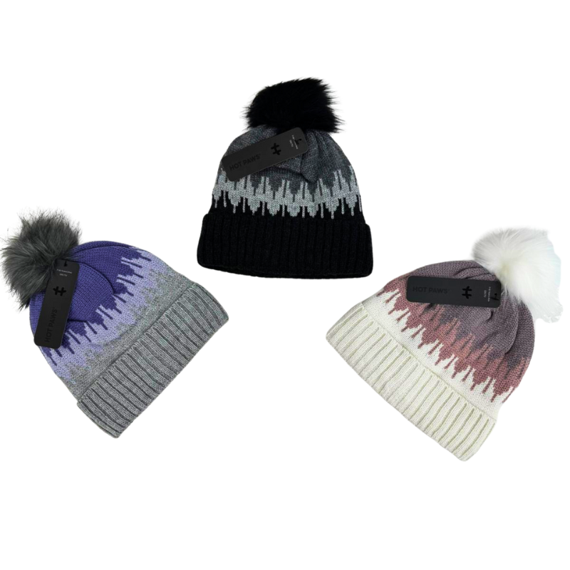 Wholesale Brand Name Girls Lined Patterned Knit Toque - 3 Colours (Age 7-14)