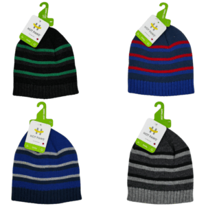 Wholesale Brand Name Boys Striped Knit Toque - 4 Colours (Age 8-16)