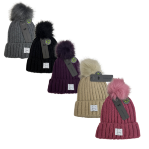 Wholesale Brand Name Ladies Rib Knit With Pom Pom Toque - 5 Assorted Colours