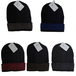 Wholesale Adult Winter Toque Lined - Black with Assorted Colour Cuff